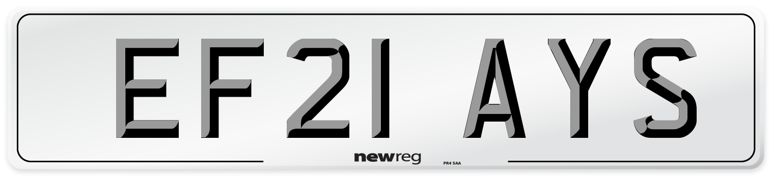 EF21 AYS Number Plate from New Reg